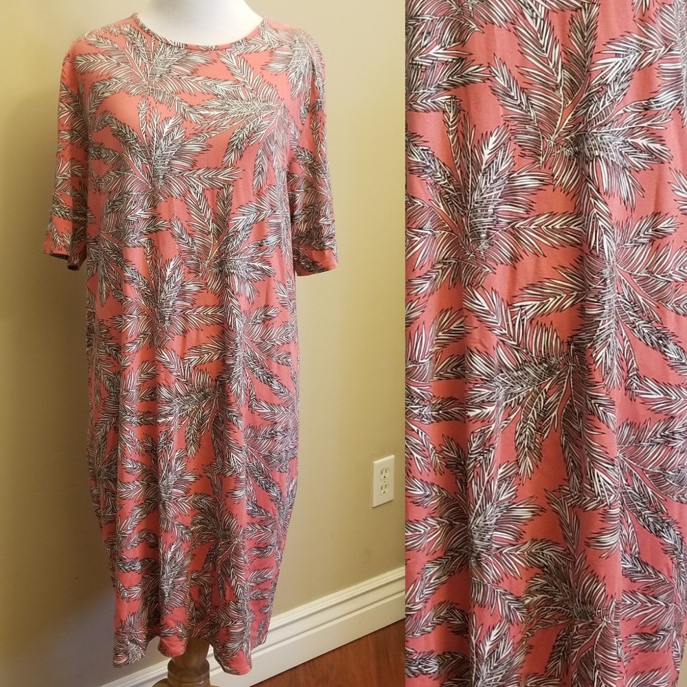 Tropical Coral Short Sleeve T-shirt Dress Large - Picture 1 of 7